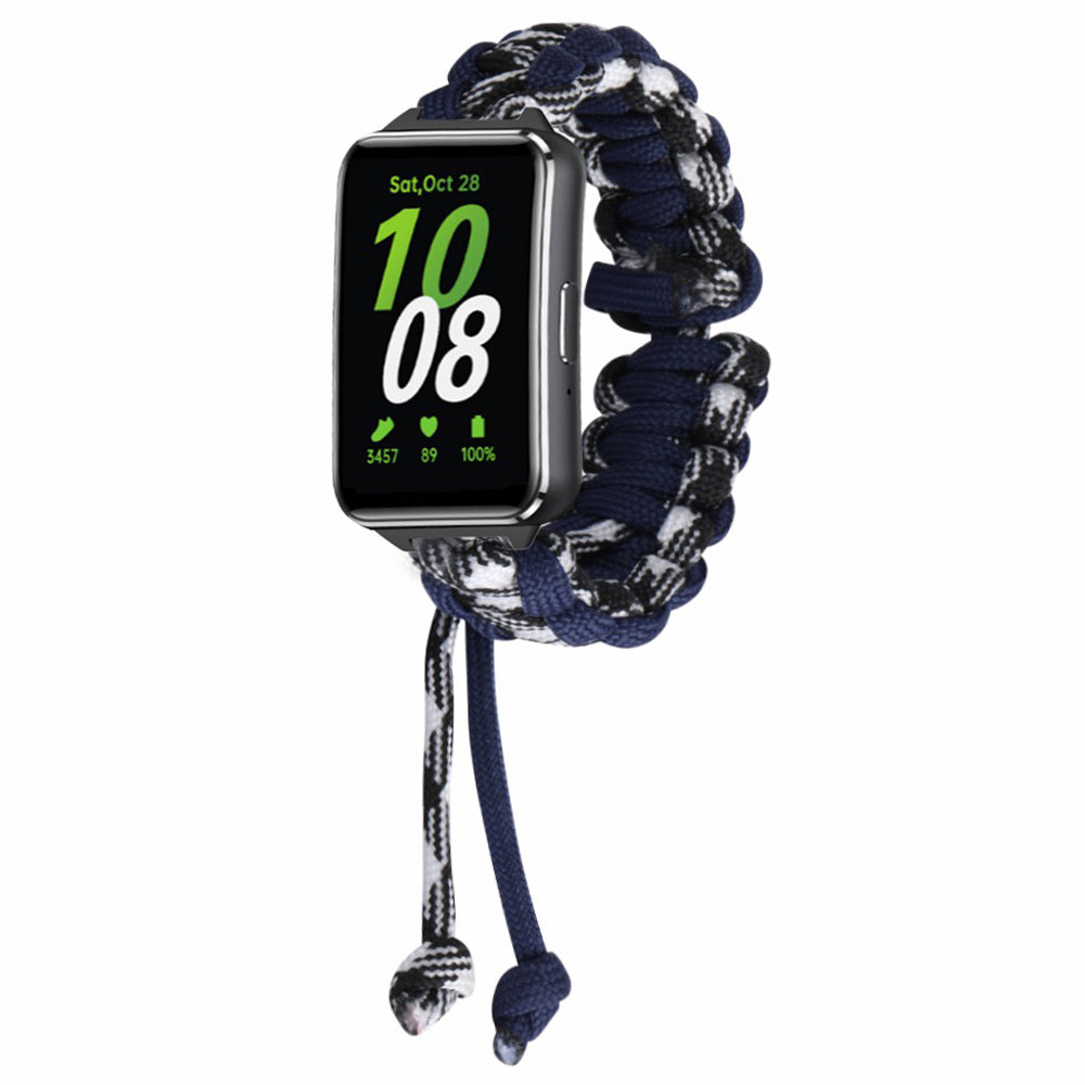 For Samsung Galaxy Fit3 Adjustable Nylon Braided Watch Band Replacement Wrist Strap - Navy Blue