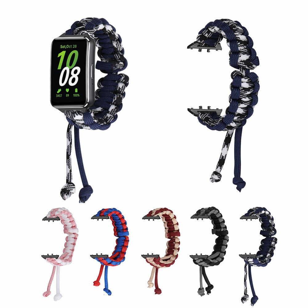 For Samsung Galaxy Fit3 Adjustable Nylon Braided Watch Band Replacement Wrist Strap - Navy Blue