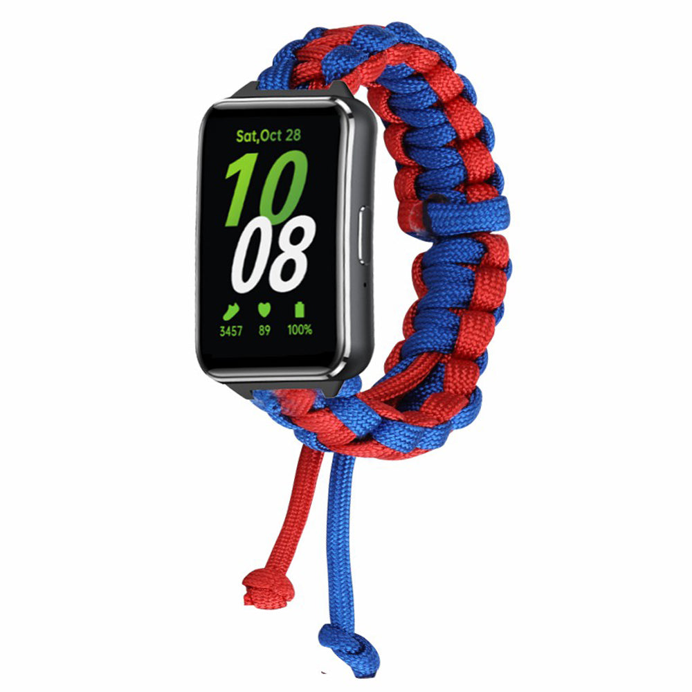 For Samsung Galaxy Fit3 Adjustable Nylon Braided Watch Band Replacement Wrist Strap - Blue+Red