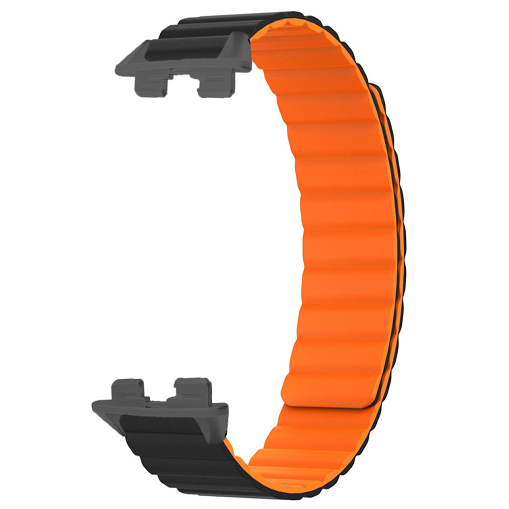 For Huawei Band 9 Magnetic Wrist Band Adjustable Silicone Watch Strap Watch Replacement Accessory - Black+Orange