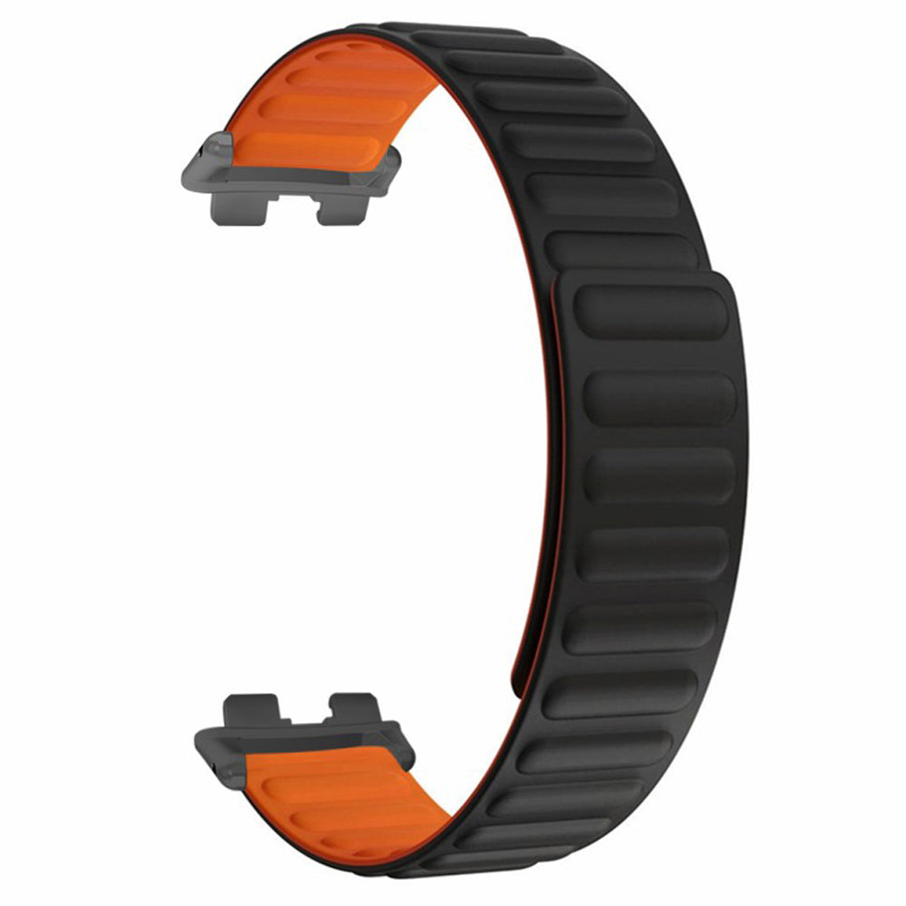 For Huawei Band 9 Magnetic Wrist Band Adjustable Silicone Watch Strap Watch Replacement Accessory - Black+Orange