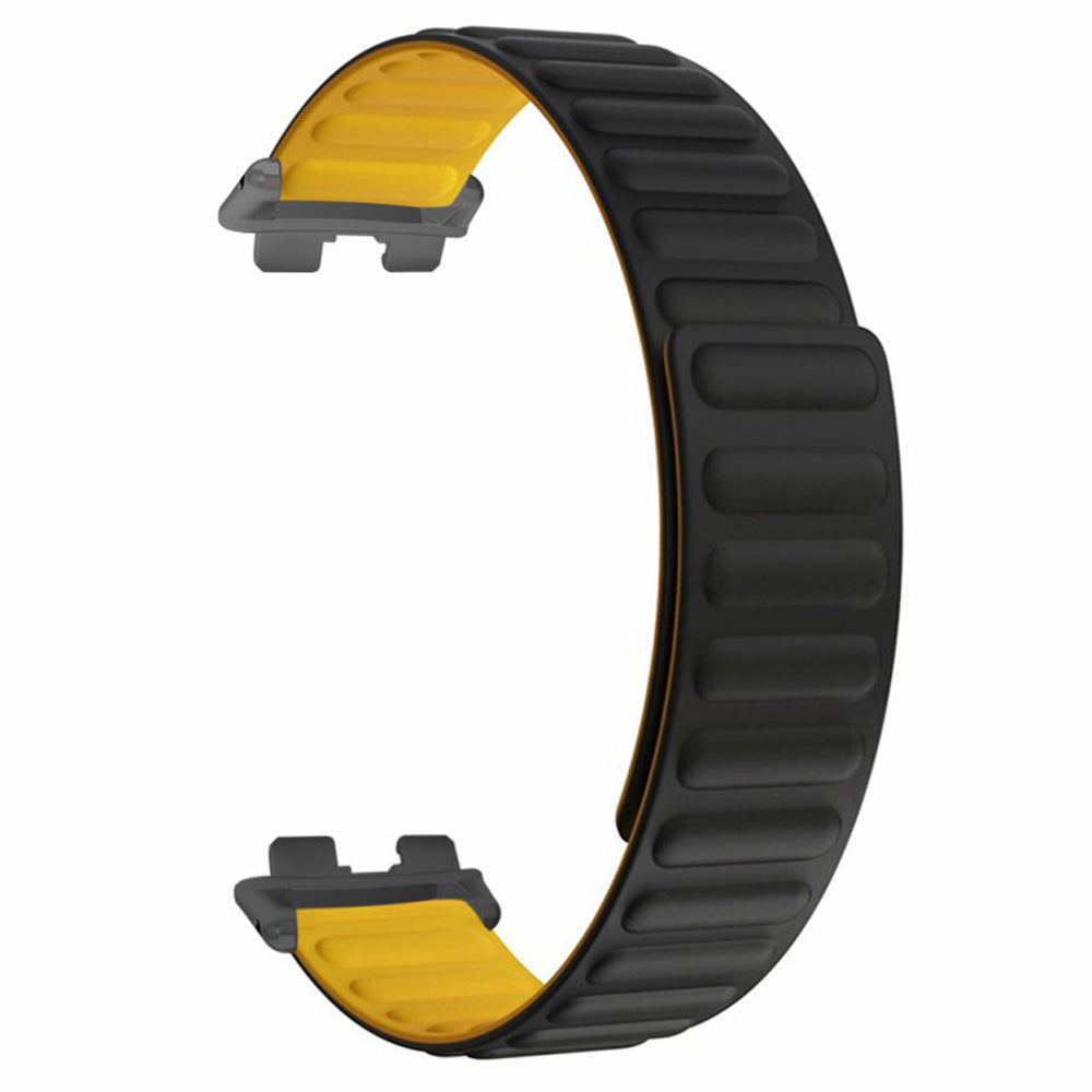 For Huawei Band 9 Magnetic Wrist Band Adjustable Silicone Watch Strap Watch Replacement Accessory - Black+Yellow