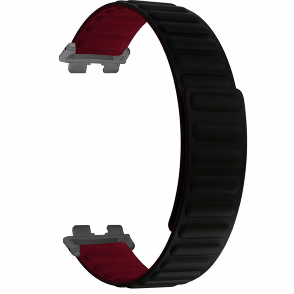 For Huawei Band 9 Magnetic Wrist Band Adjustable Silicone Watch Strap Watch Replacement Accessory - Black+Wine Red