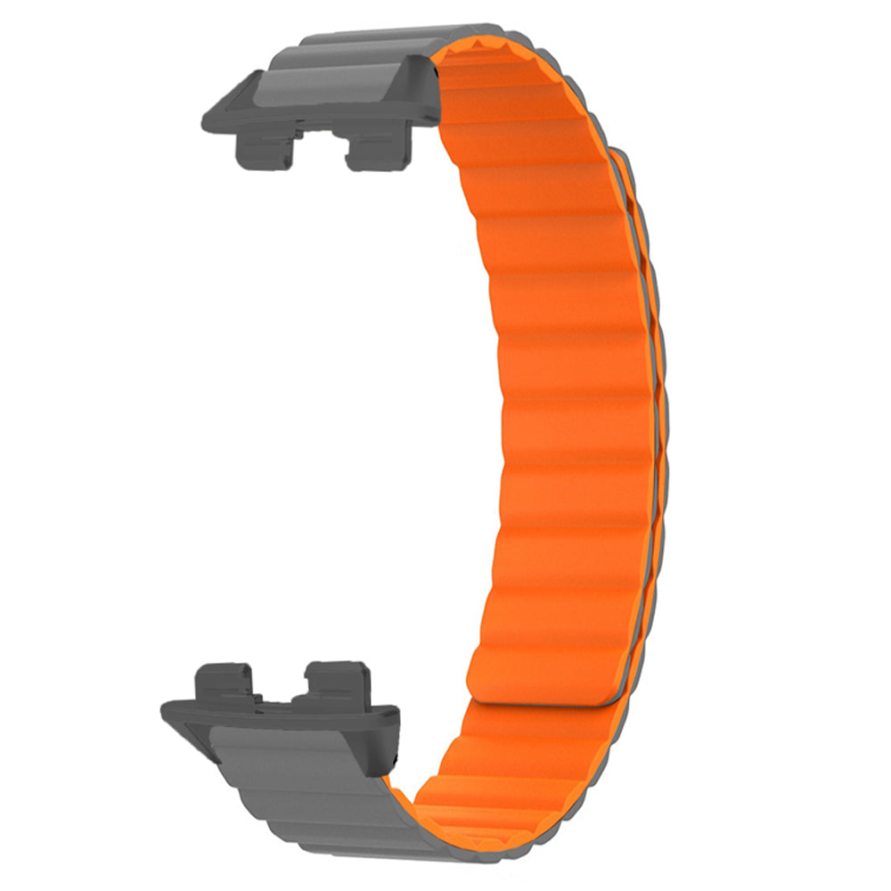 For Huawei Band 9 Magnetic Wrist Band Adjustable Silicone Watch Strap Watch Replacement Accessory - Grey+Orange