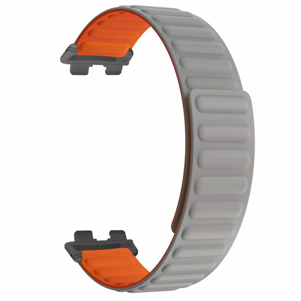 For Huawei Band 9 Magnetic Wrist Band Adjustable Silicone Watch Strap Watch Replacement Accessory - Grey+Orange