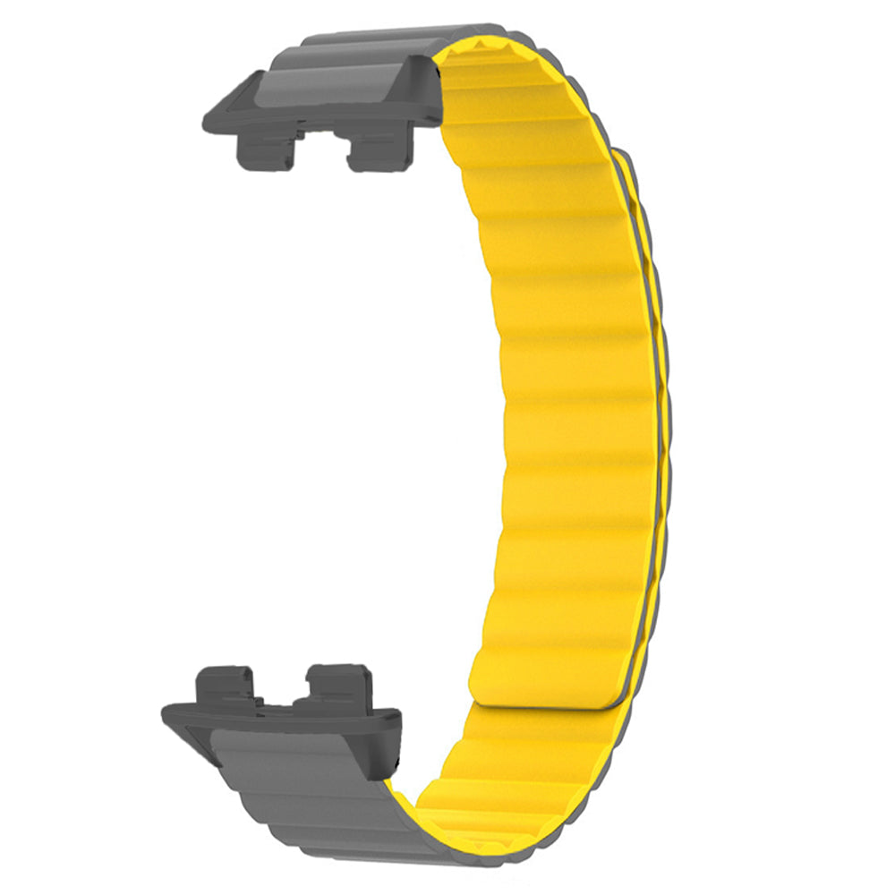 For Huawei Band 9 Magnetic Wrist Band Adjustable Silicone Watch Strap Watch Replacement Accessory - Grey+Yellow