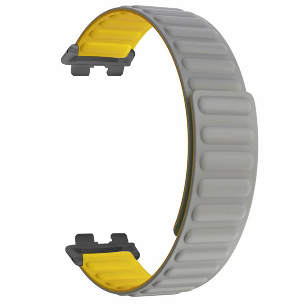 For Huawei Band 9 Magnetic Wrist Band Adjustable Silicone Watch Strap Watch Replacement Accessory - Grey+Yellow