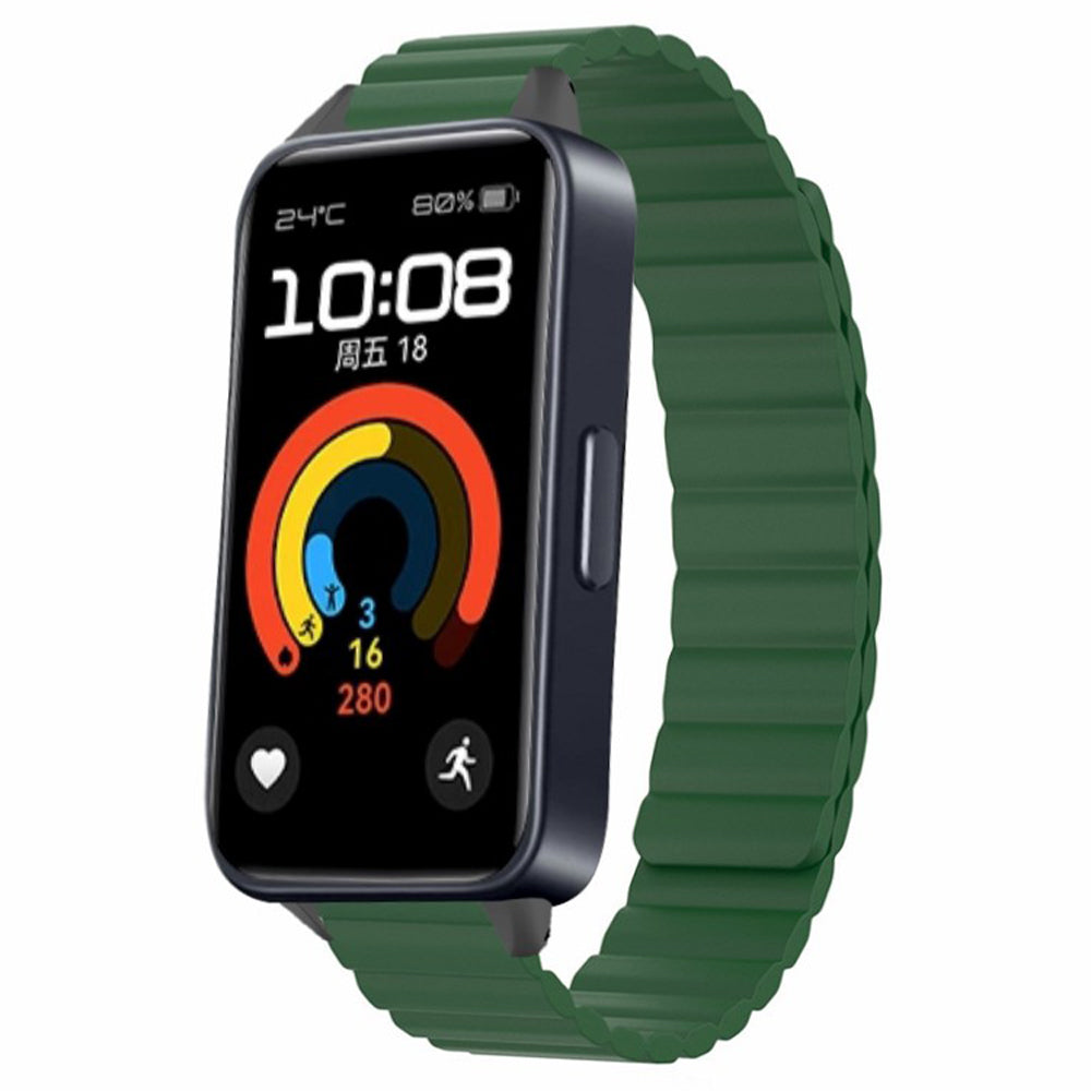 For Huawei Band 9 Magnetic Wrist Band Adjustable Silicone Watch Strap Watch Replacement Accessory - Army Green