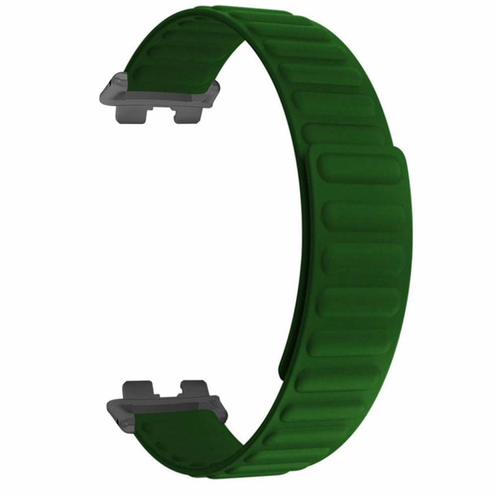 For Huawei Band 9 Magnetic Wrist Band Adjustable Silicone Watch Strap Watch Replacement Accessory - Army Green