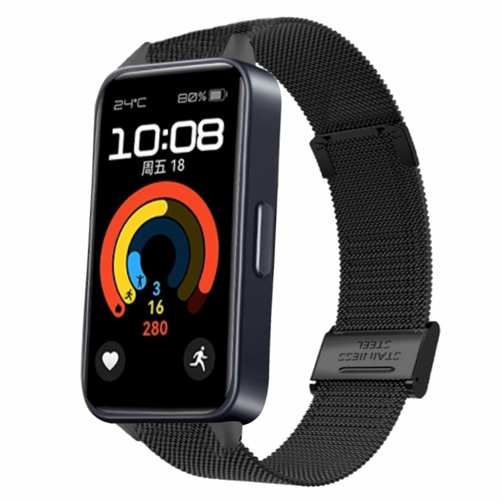 For Huawei Band 9 Watch Bracelet Milanese Mesh Replacement Strap with Metal Connector - Black