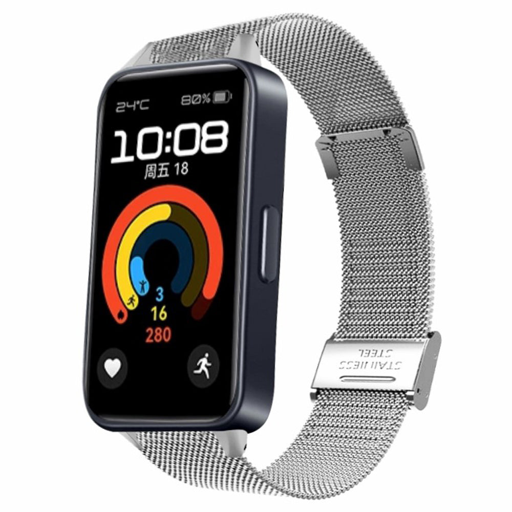 For Huawei Band 9 Watch Bracelet Milanese Mesh Replacement Strap with Metal Connector - Silver