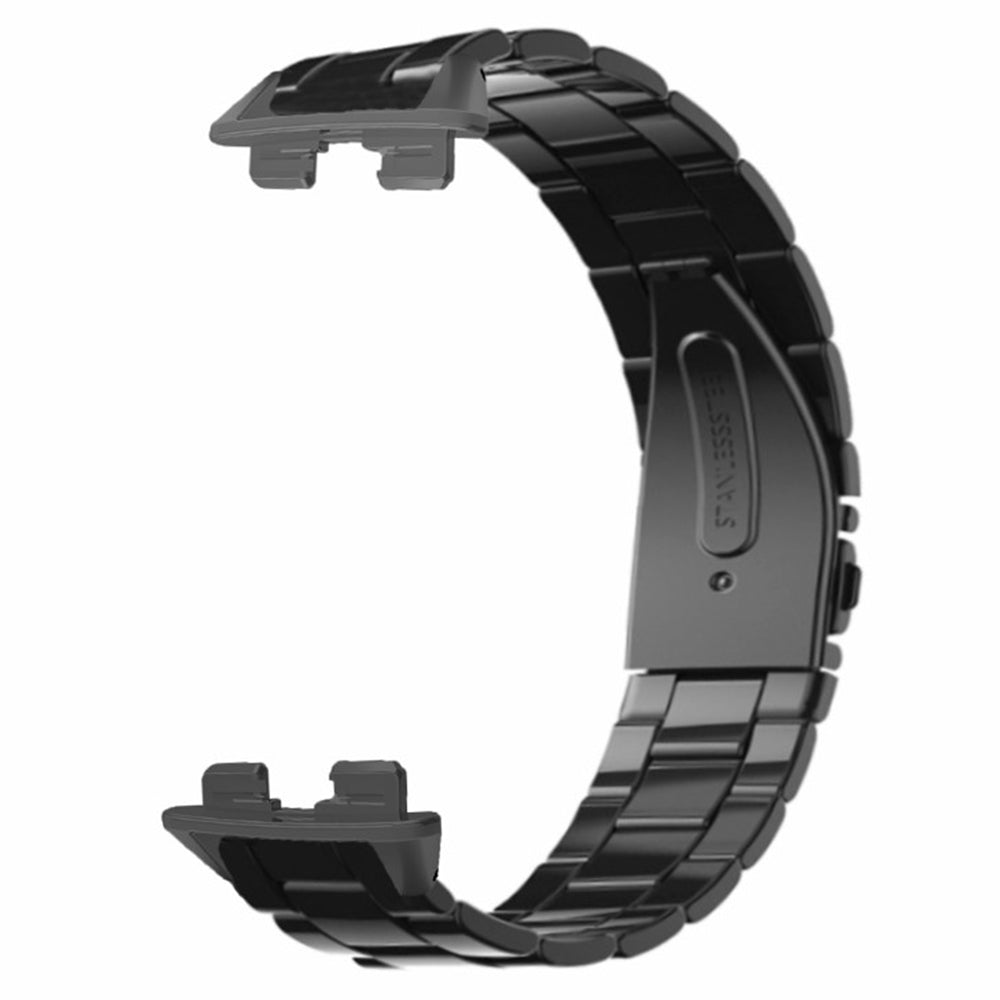 For Huawei Band 9 Watch Strap Stainless Steel Slim Watch Band with Metal Connector - Black