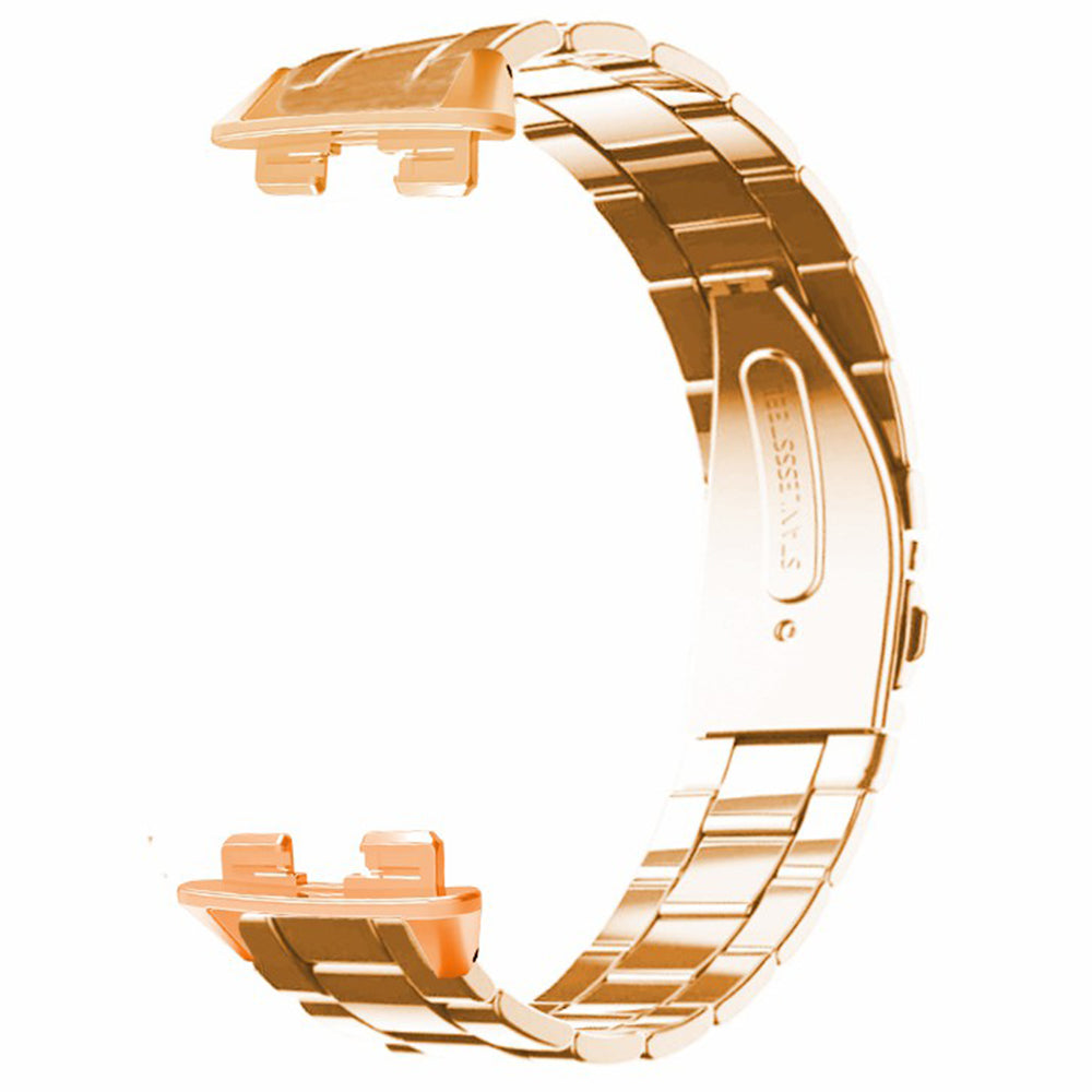 For Huawei Band 9 Watch Strap Stainless Steel Slim Watch Band with Metal Connector - Rose Gold