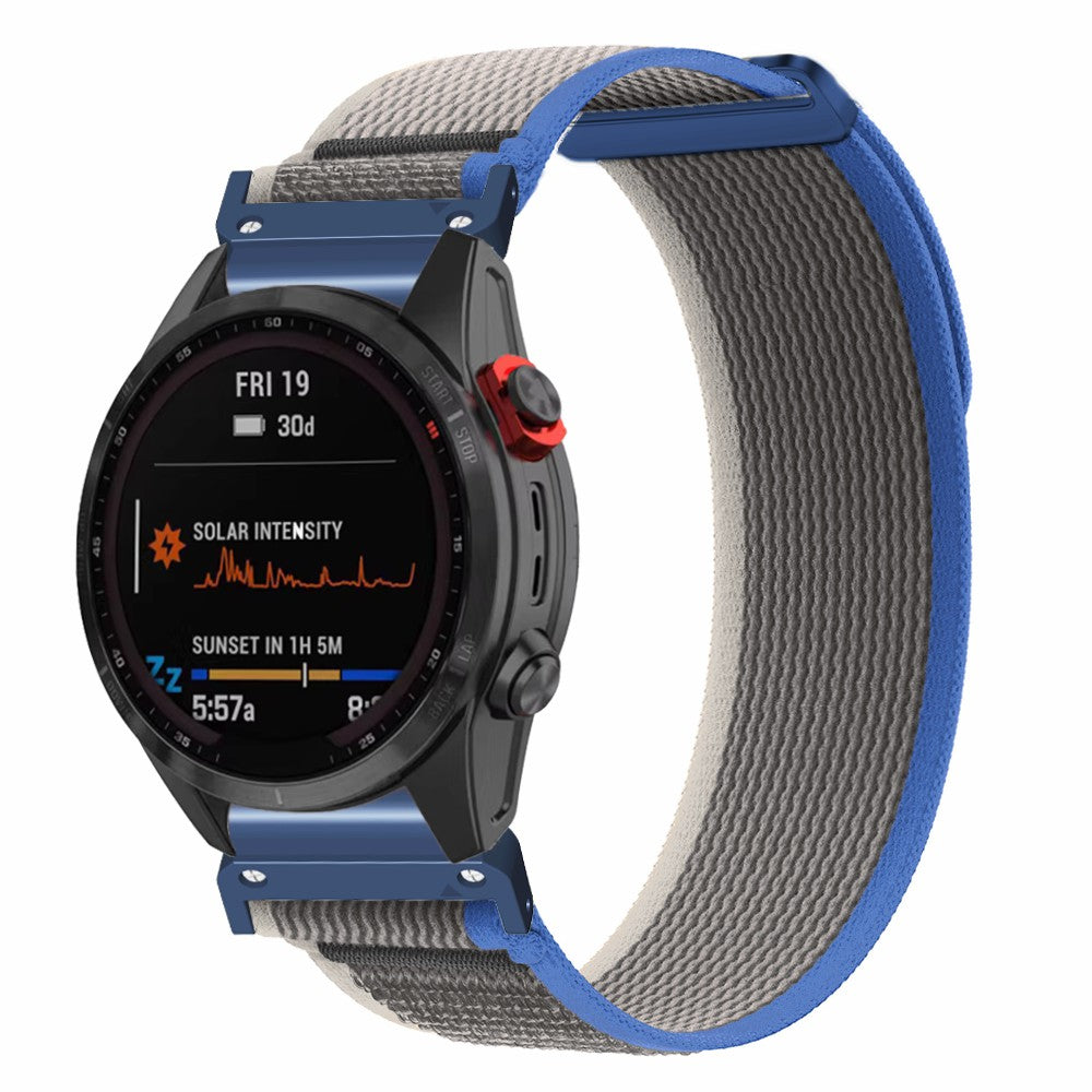 For Coros Vertix 2  /  Garmin Fenix 7X  /  6X  /  5X 26mm Trail Loop Nylon Band Soft Watch Strap - Blue  /  Grey+Blue