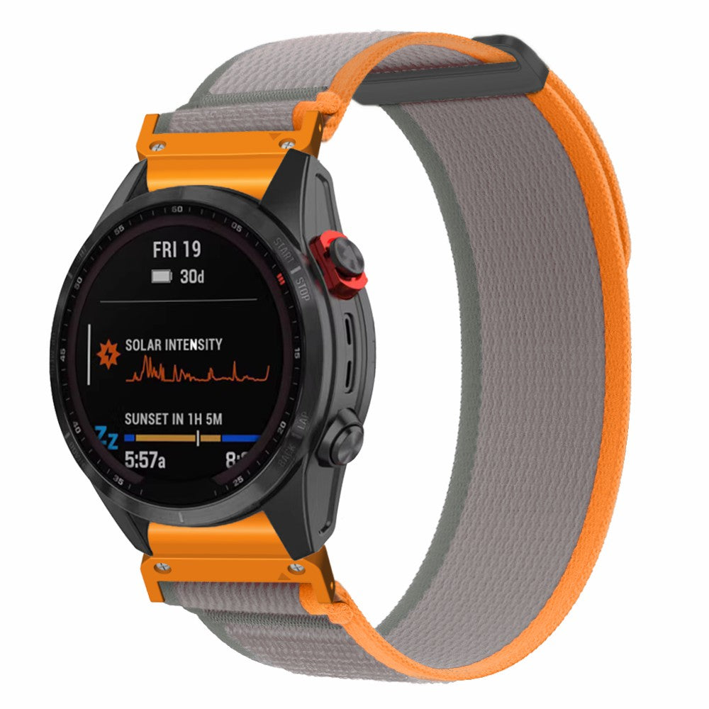 For Coros Vertix 2  /  Garmin Fenix 7X  /  6X  /  5X 26mm Trail Loop Nylon Band Soft Watch Strap - Orange  /  Grey+Orange