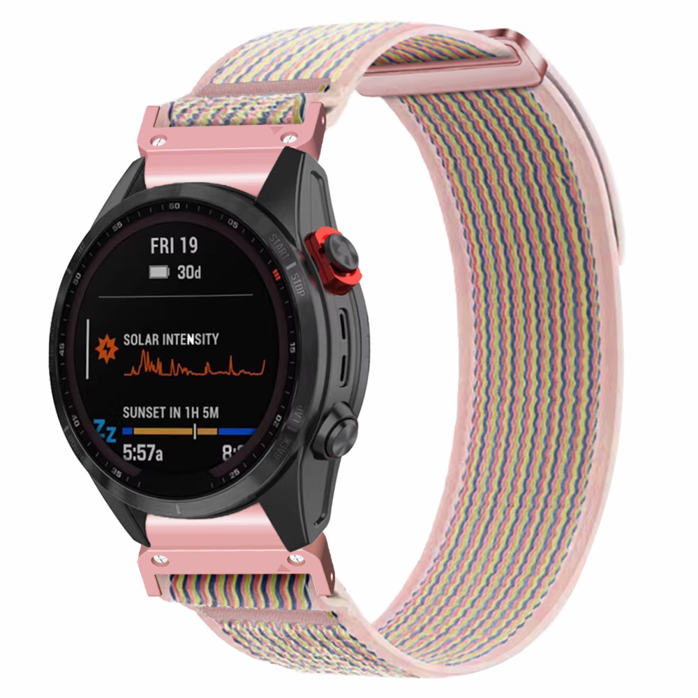 For Coros Vertix 2  /  Garmin Fenix 7X  /  6X  /  5X 26mm Trail Loop Nylon Band Soft Watch Strap - Sand Pink+Pink