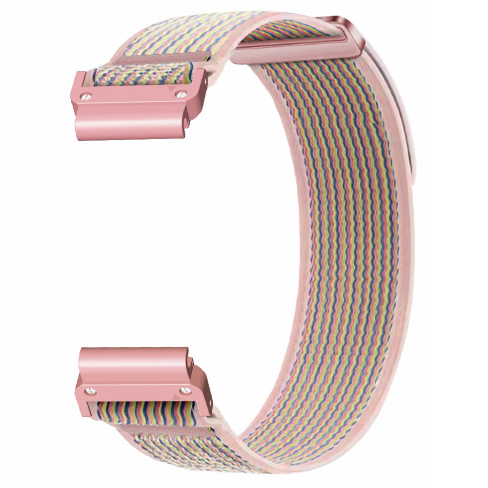 For Coros Vertix 2  /  Garmin Fenix 7X  /  6X  /  5X 26mm Trail Loop Nylon Band Soft Watch Strap - Sand Pink+Pink