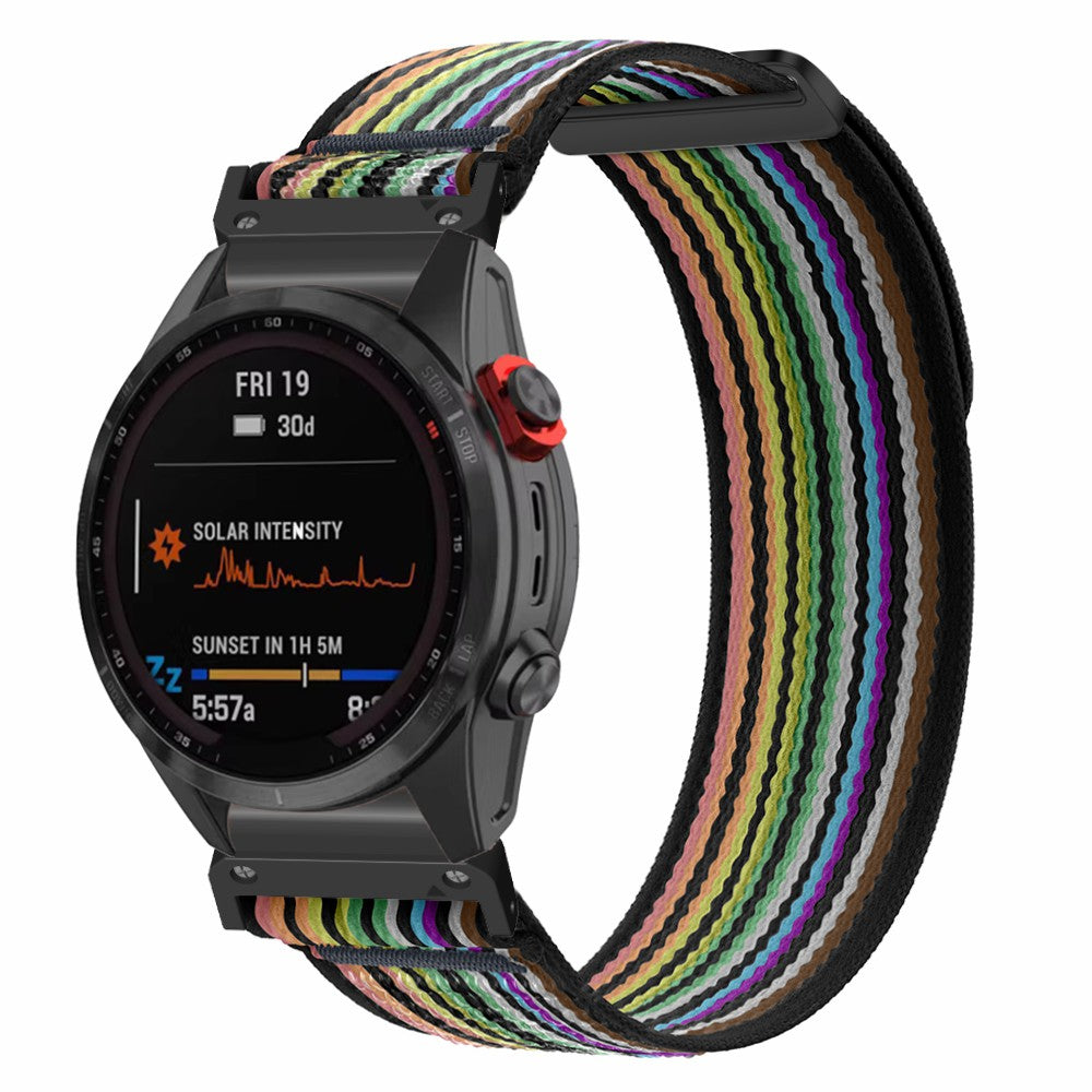 For Coros Vertix 2  /  Garmin Fenix 7X  /  6X  /  5X 26mm Trail Loop Nylon Band Soft Watch Strap - Black  /  Rainbow+Black