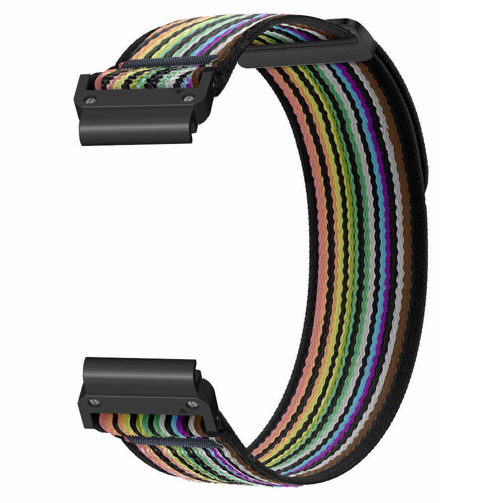 For Coros Vertix 2  /  Garmin Fenix 7X  /  6X  /  5X 26mm Trail Loop Nylon Band Soft Watch Strap - Black  /  Rainbow+Black