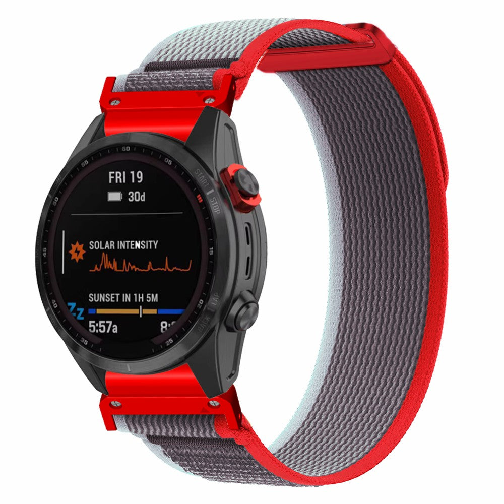 For Coros Vertix 2  /  Garmin Fenix 7X  /  6X  /  5X 26mm Trail Loop Nylon Band Soft Watch Strap - Red  /  Grey+Red