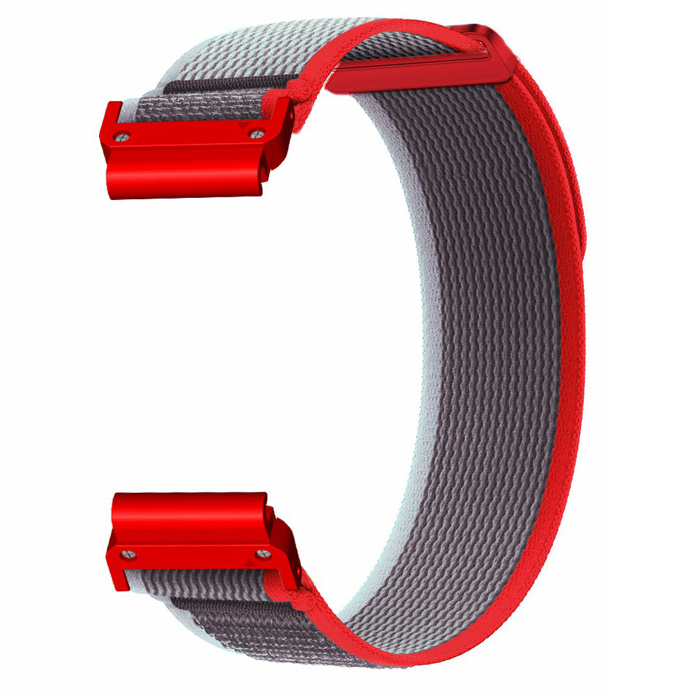 For Coros Vertix 2  /  Garmin Fenix 7X  /  6X  /  5X 26mm Trail Loop Nylon Band Soft Watch Strap - Red  /  Grey+Red