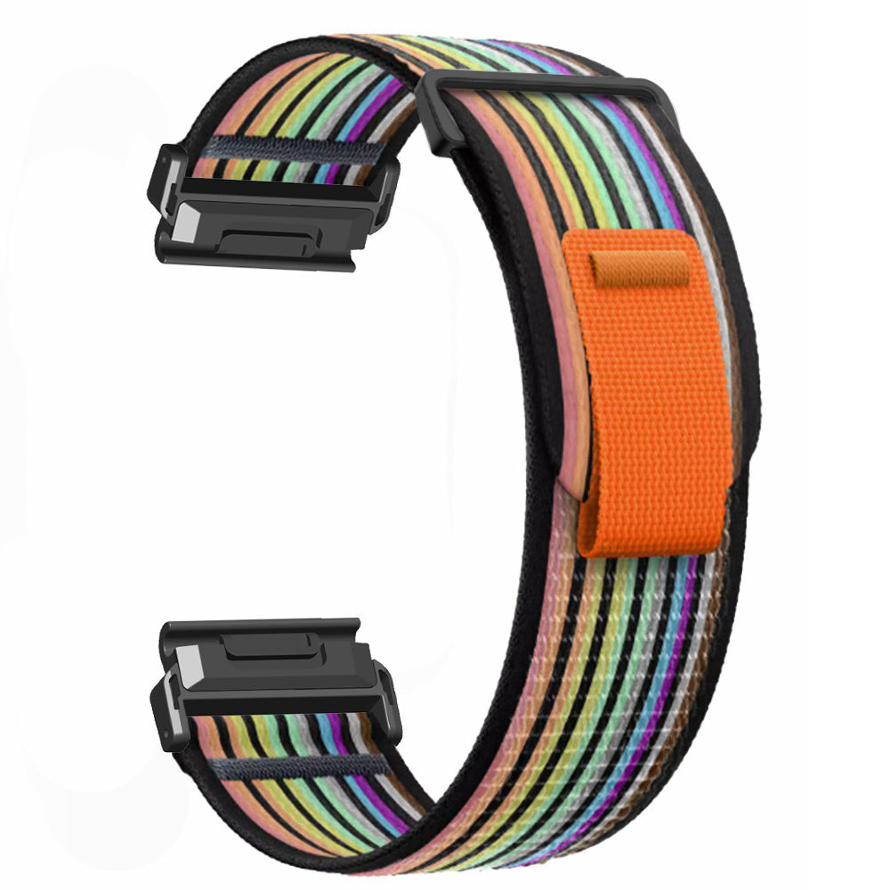 For Garmin Fenix 7 / Fenix 6 GPS / Fenix 5 Trail Loop Strap Nylon Watch Band - Black / Rainbow+Black