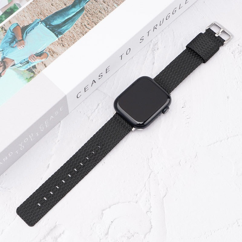 Grids Texture Nylon Strap for Apple Watch Ultra 2 Ultra 49mm / 9 8 7 45mm / 6 5 4 SE (2023) SE (2022) SE 44mm / 3 2 1 42mm Wrist Band - Black