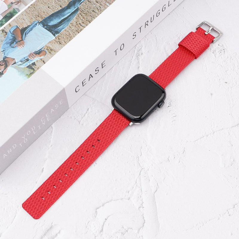 Grids Texture Nylon Strap for Apple Watch Ultra 2 Ultra 49mm / 9 8 7 45mm / 6 5 4 SE (2023) SE (2022) SE 44mm / 3 2 1 42mm Wrist Band - Red