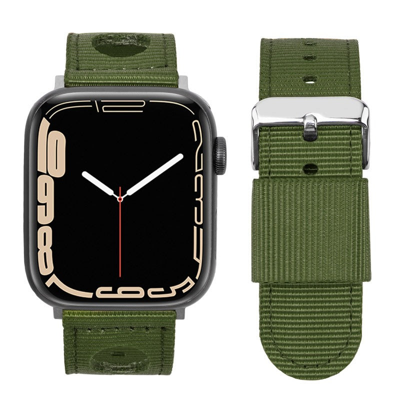 For Apple Watch Series 9 8 7 41mm / 6 5 4 SE (2023) SE (2022) SE 40mm / 3 2 1 38mm Nylon Watch Band Waterproof Replacement Strap - Army Green