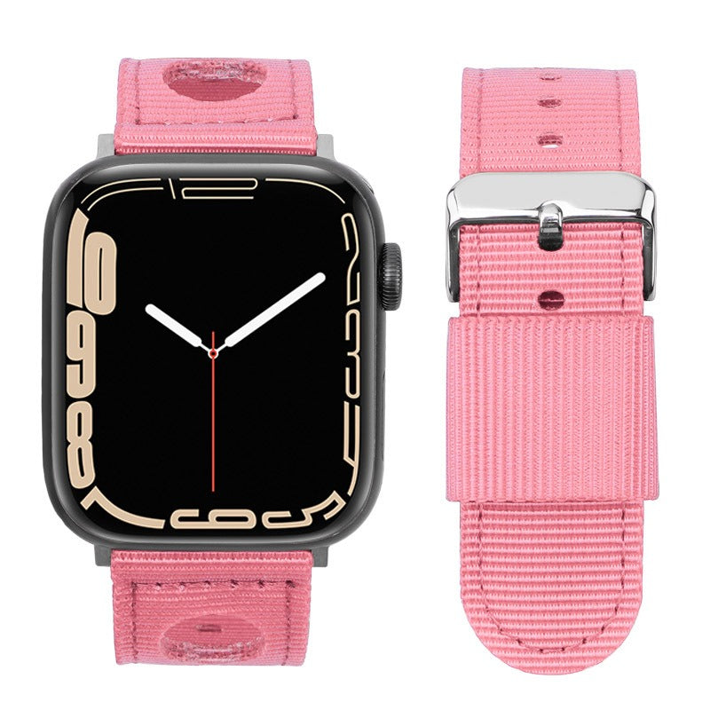 For Apple Watch Series 9 8 7 41mm / 6 5 4 SE (2023) SE (2022) SE 40mm / 3 2 1 38mm Nylon Watch Band Waterproof Replacement Strap - Pink