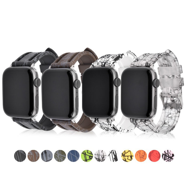 For Apple Watch Series 9 8 7 41mm / 6 5 4 SE (2022) SE (2023) SE 40mm / 3 2 1 38mm Rubber Watchband Replacement Strap with Silver Buckle - Black