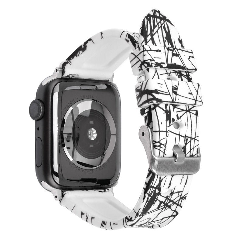 For Apple Watch Series 9 8 7 41mm / 6 5 4 SE (2022) SE (2023) SE 40mm / 3 2 1 38mm Rubber Watchband Replacement Strap with Silver Buckle - White