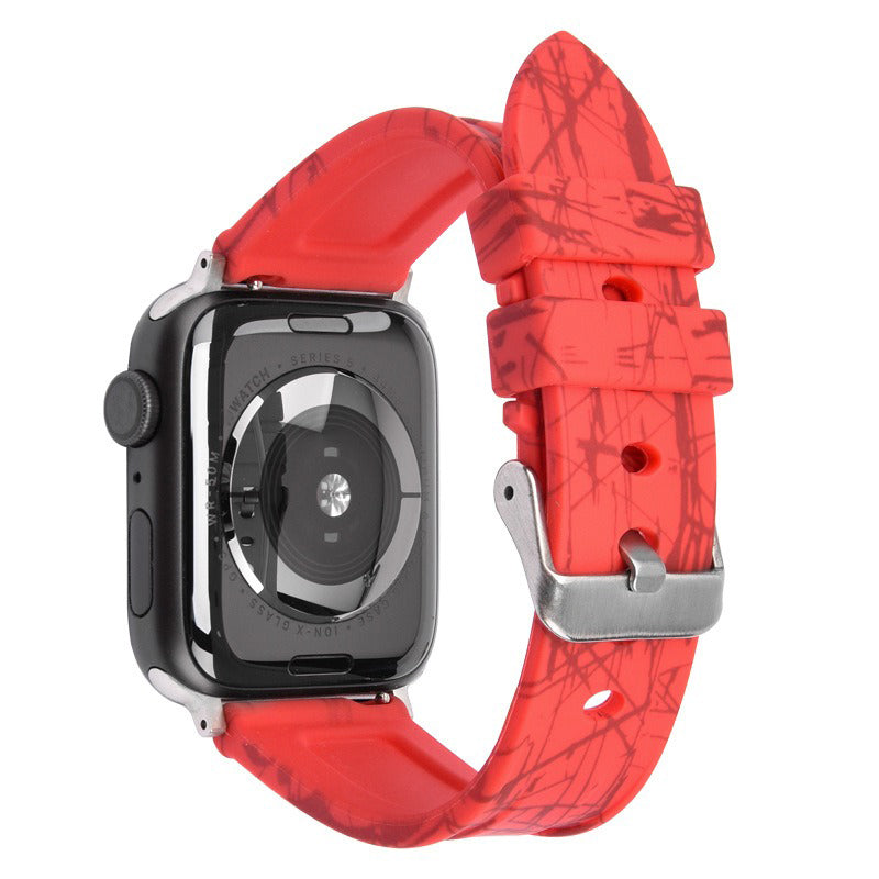 For Apple Watch Series 9 8 7 41mm / 6 5 4 SE (2022) SE (2023) SE 40mm / 3 2 1 38mm Rubber Watchband Replacement Strap with Silver Buckle - Red