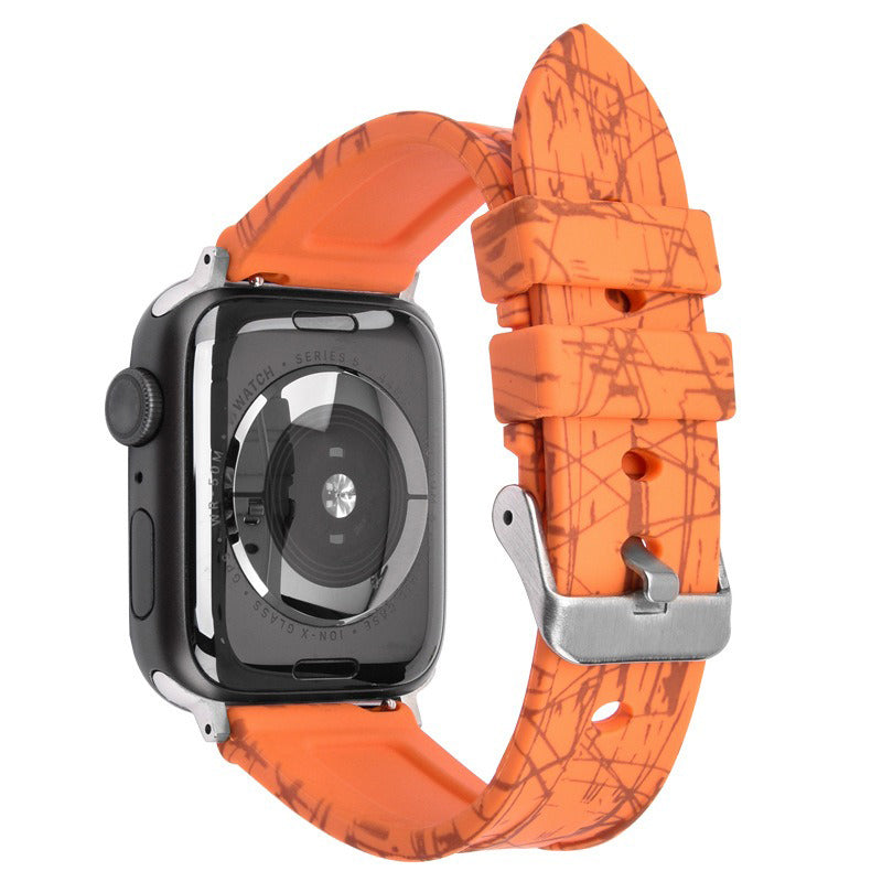 For Apple Watch Series 9 8 7 41mm / 6 5 4 SE (2022) SE (2023) SE 40mm / 3 2 1 38mm Rubber Watchband Replacement Strap with Silver Buckle - Orange