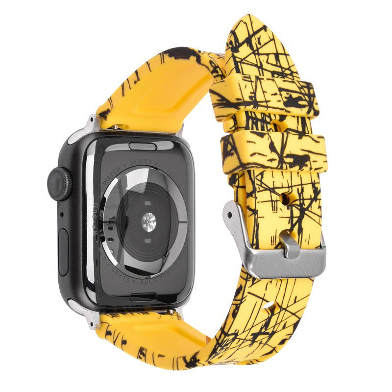 For Apple Watch Series 9 8 7 41mm / 6 5 4 SE (2022) SE (2023) SE 40mm / 3 2 1 38mm Rubber Watchband Replacement Strap with Silver Buckle - Yellow