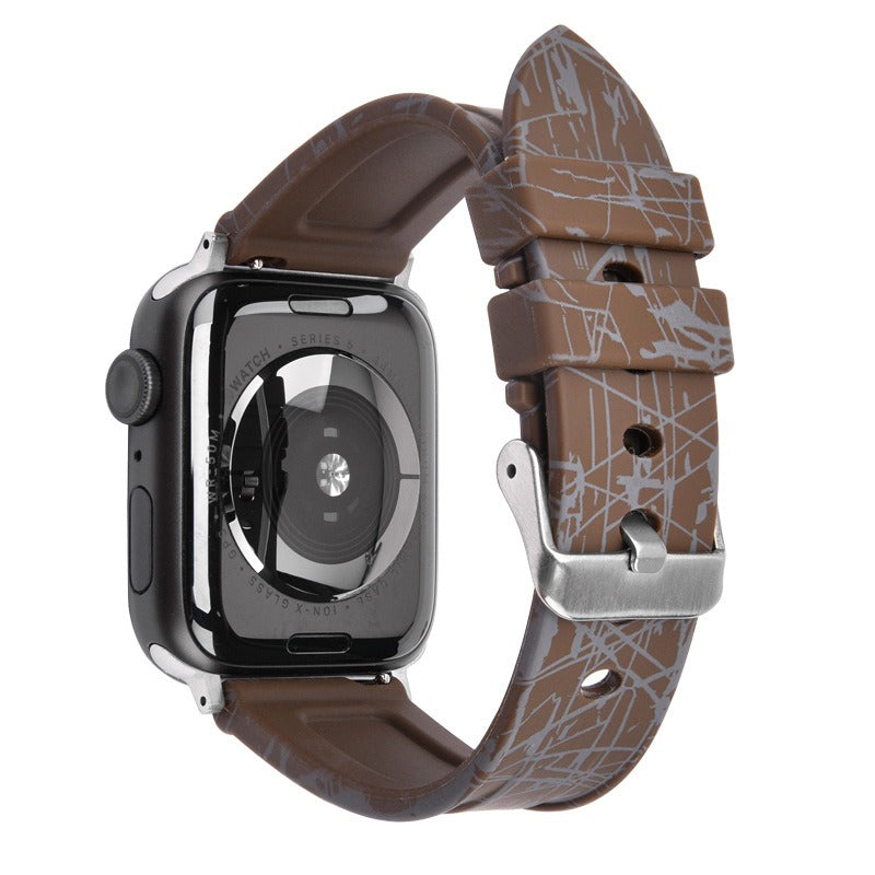 For Apple Watch Series 9 8 7 41mm / 6 5 4 SE (2022) SE (2023) SE 40mm / 3 2 1 38mm Rubber Watchband Replacement Strap with Silver Buckle - Brown