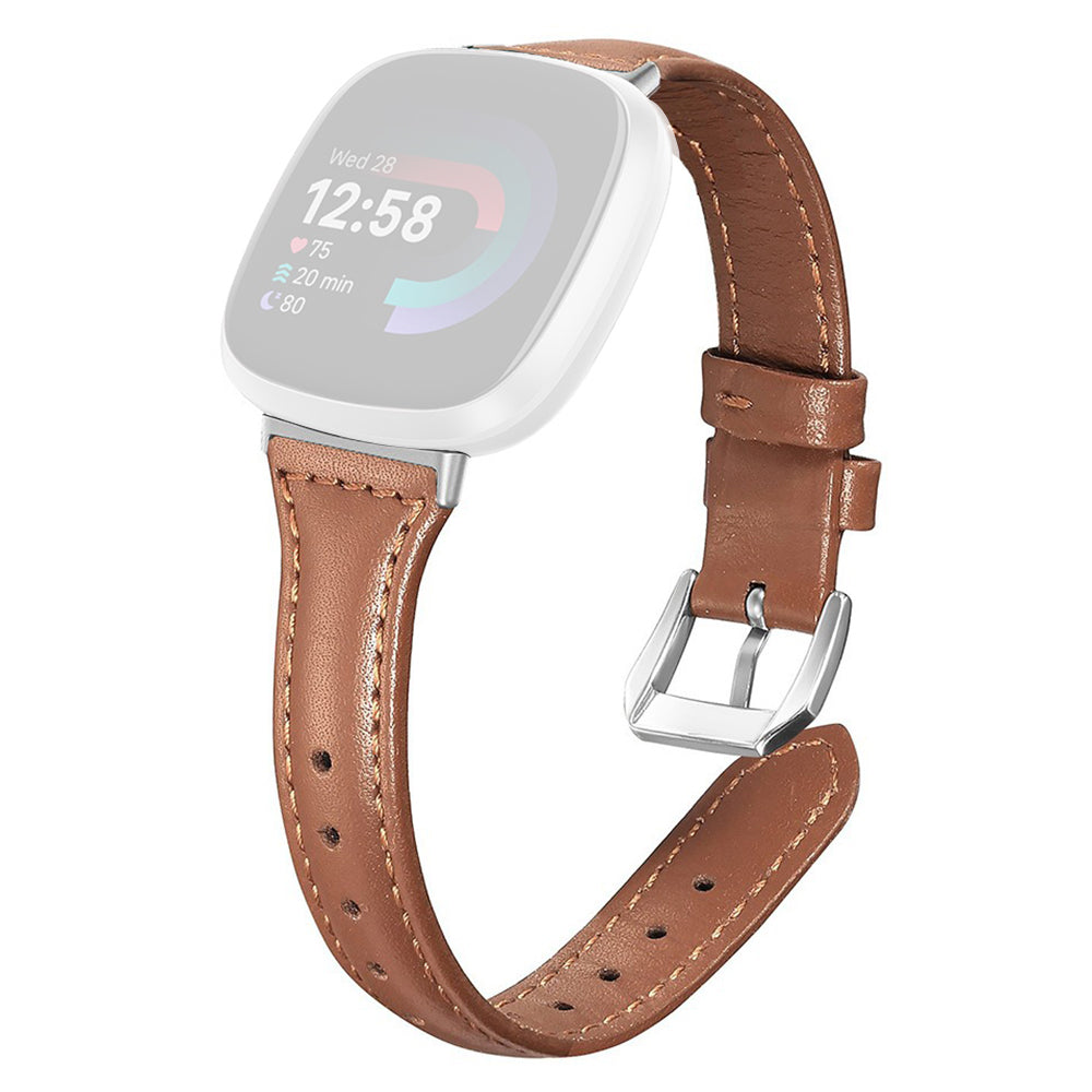 For Fitbit Versa 3 / 4 Watch Strap Genuine Cow Leather Adjustable Wrist Band - Brown