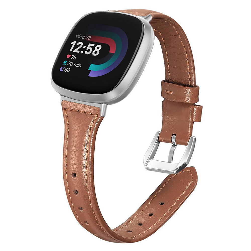 For Fitbit Versa 3 / 4 Watch Strap Genuine Cow Leather Adjustable Wrist Band - Brown