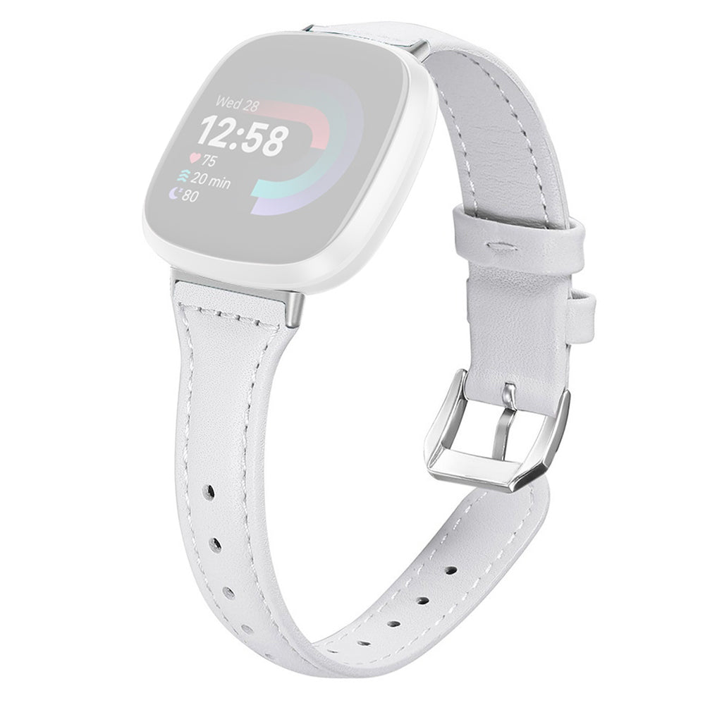 For Fitbit Versa 3 / 4 Watch Strap Genuine Cow Leather Adjustable Wrist Band - White