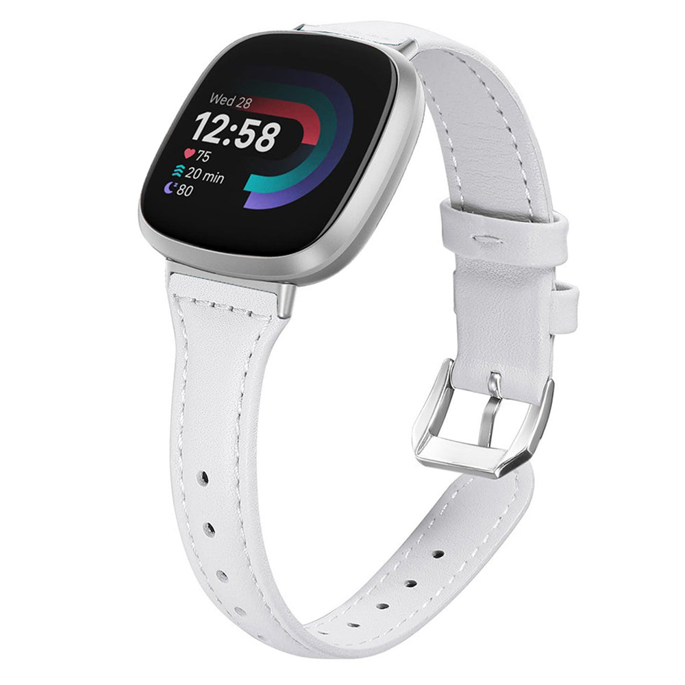 For Fitbit Versa 3 / 4 Watch Strap Genuine Cow Leather Adjustable Wrist Band - White