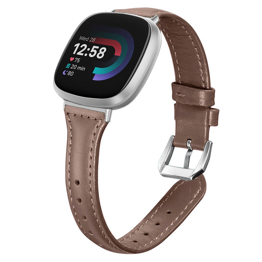 For Fitbit Versa 3 / 4 Watch Strap Genuine Cow Leather Adjustable Wrist Band - Chocolate