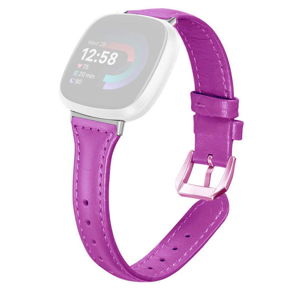 For Fitbit Versa 3 / 4 Watch Strap Genuine Cow Leather Adjustable Wrist Band - Purple