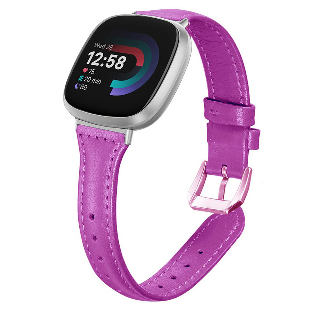 For Fitbit Versa 3 / 4 Watch Strap Genuine Cow Leather Adjustable Wrist Band - Purple