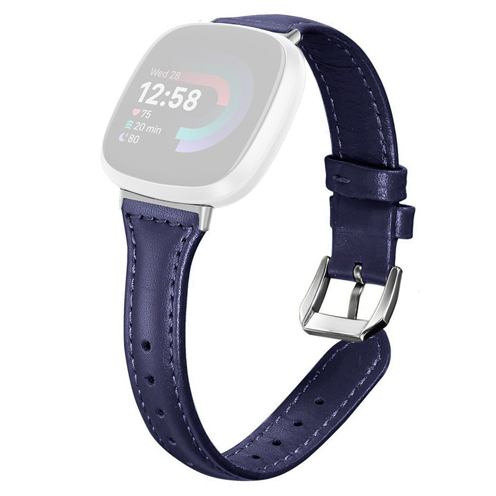 For Fitbit Versa 3 / 4 Watch Strap Genuine Cow Leather Adjustable Wrist Band - Midnight Blue