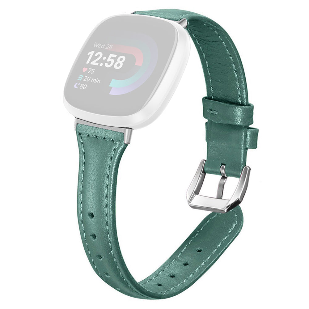 For Fitbit Versa 3 / 4 Watch Strap Genuine Cow Leather Adjustable Wrist Band - Pine Needle Green