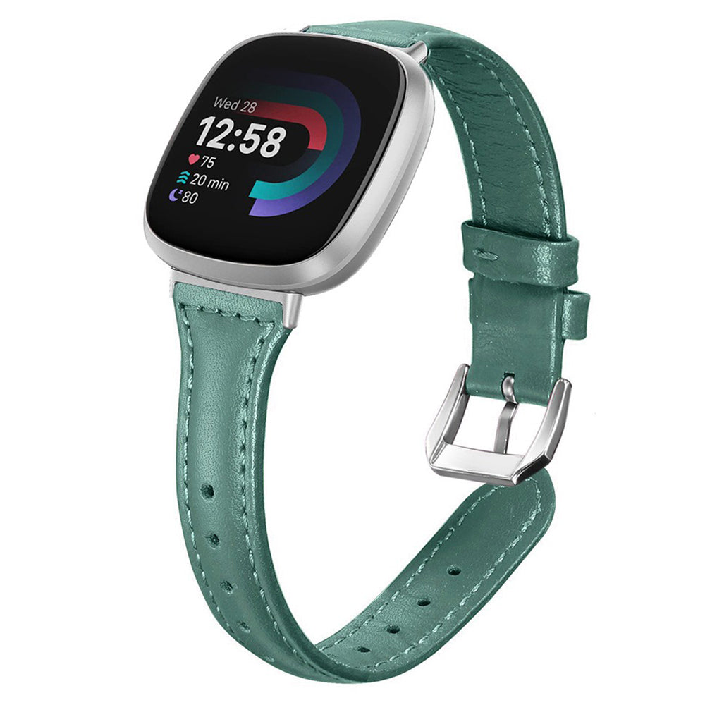 For Fitbit Versa 3 / 4 Watch Strap Genuine Cow Leather Adjustable Wrist Band - Pine Needle Green