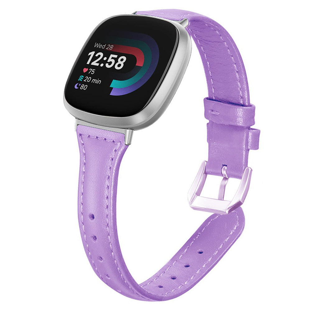 For Fitbit Versa 3 / 4 Watch Strap Genuine Cow Leather Adjustable Wrist Band - Light Purple