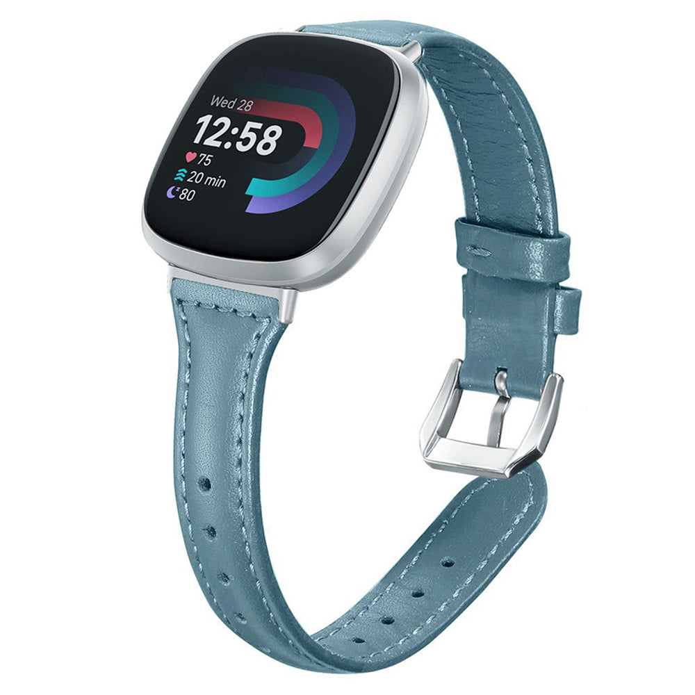 For Fitbit Versa 3 / 4 Watch Strap Genuine Cow Leather Adjustable Wrist Band - Baby Blue