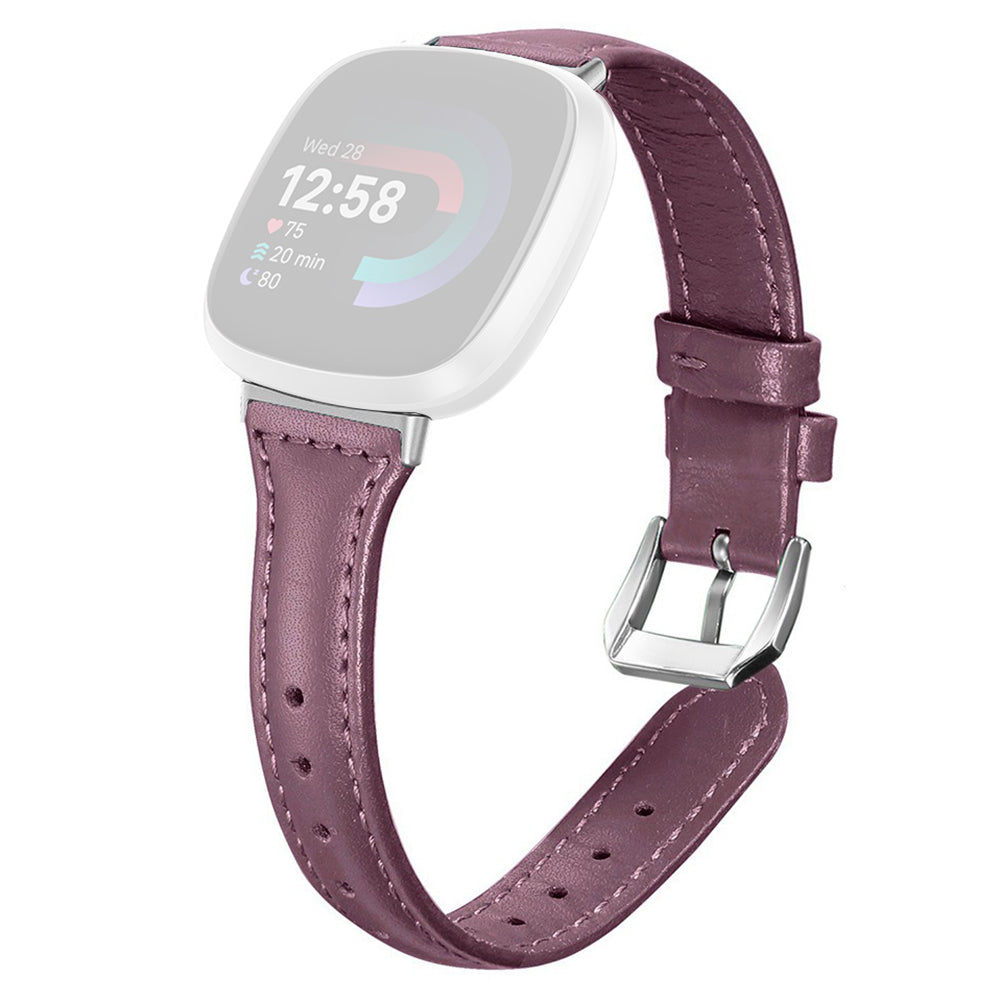 For Fitbit Versa 3 / 4 Watch Strap Genuine Cow Leather Adjustable Wrist Band - Wine Red