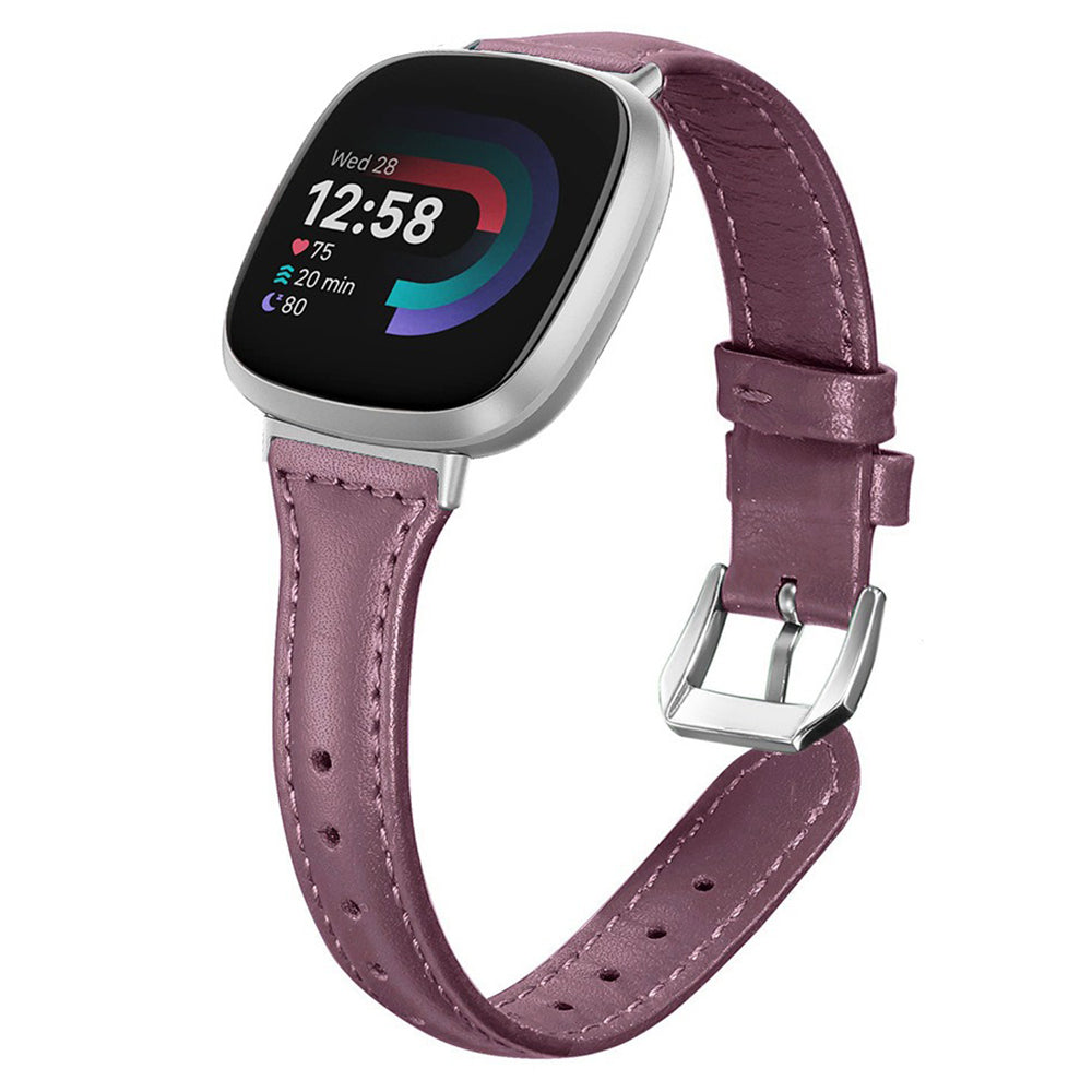 For Fitbit Versa 3 / 4 Watch Strap Genuine Cow Leather Adjustable Wrist Band - Wine Red